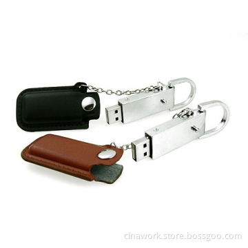 Great Gift Leather USB 2.0 High Speed Flash Pen Drive Disk Memory Stick with Keyring Supports Windows & Mac OS